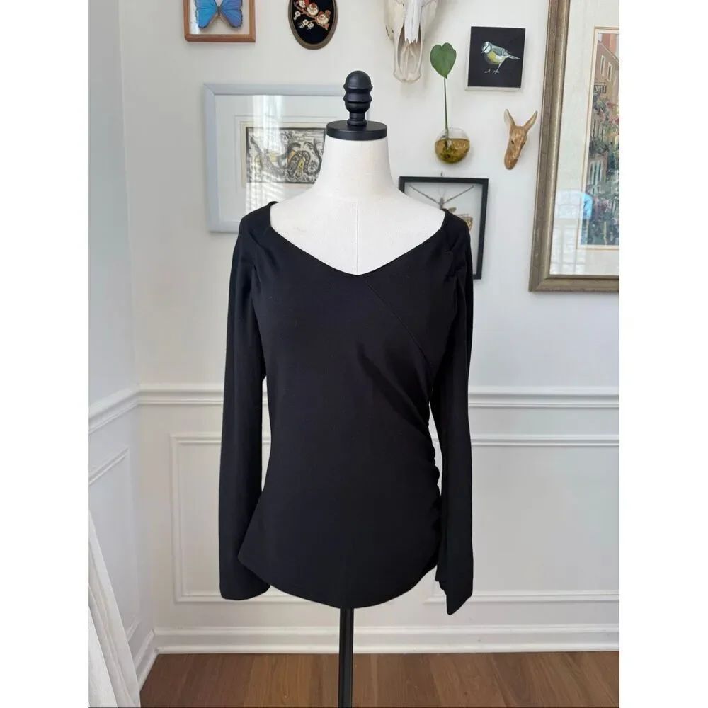 OGL Move Brami Black Wide Neck Long Sleeve Ruched Top L